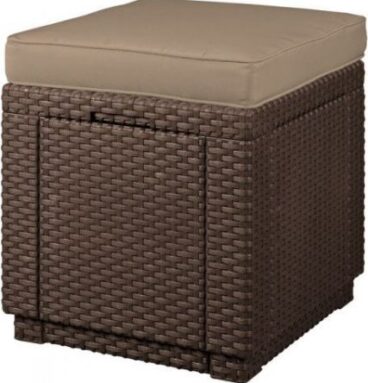 Polyratanový taburet s poduškou CUBE hnědá