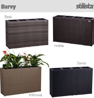 STILISTA Květináč se 4 květníky, tkaný polyratan, hnědá