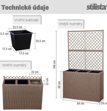 Stilista Stojan na tři květináče s opěrnou mříží, krémový
