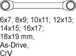 Vložka do zásuvky - očkové ohnuté klíče 6 - 19 mm, 7 ks