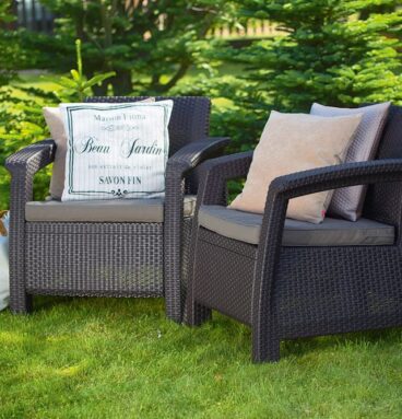 Zahradní set křesel CORFU hnědé + šedohnědé podušky