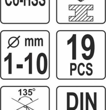 Sada vrtáků na kov HSS-COBALT - 19 ks, 1 - 10 mm