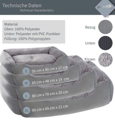 Petstuff Pelíšek pro psa, velikost XL, 90 x 65 x 22cm, šedý