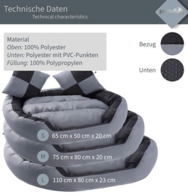 Petstuff Pelíšek pro psa, šedý / černý, 110 x 80 x 23 cm